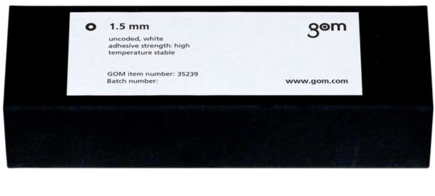 Krabička s referenčními body GOM o průměru 1,5 mm, snadno odstranitelné