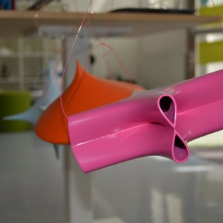 Růžový tvar vyrobený 3D tiskem, který definuje matematickou rovnici v prostoru