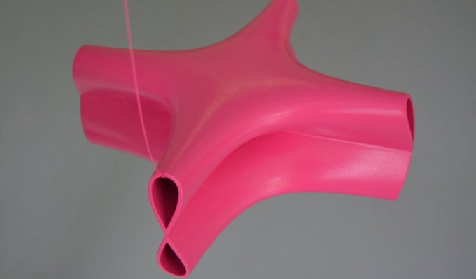 Růžový tvar vyrobený 3D tiskem, který definuje matematickou rovnici v prostoru