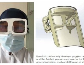 Ochranné brýle z 3D tiskárny Digitální model a vedle nich finální podoba ochranných brýlí z SLA 3D tiskárny