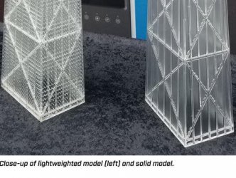 Finální 3D model Chicago Hancock building z tiskárny UnionTech na tmavém stole