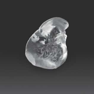 Průhledný model srdce vyrobený 3D tiskem na černém pozadí